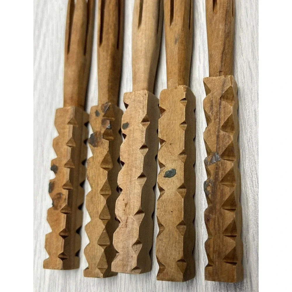Vintage Mini Wooden Cannibal Forks Collectible Hors D Oeuvre Party Lot Of 9